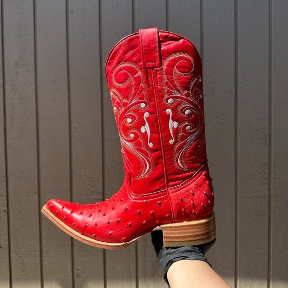 #21 Red Ostrich Finish Boot with white details - Picture 2 of 5